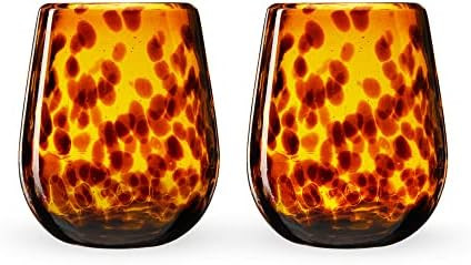 Segunda Vida Tortuga Hand Blown Wine Glasses, Recycled Mexican Glassware with Tortoise Shell Patt... | Amazon (US)