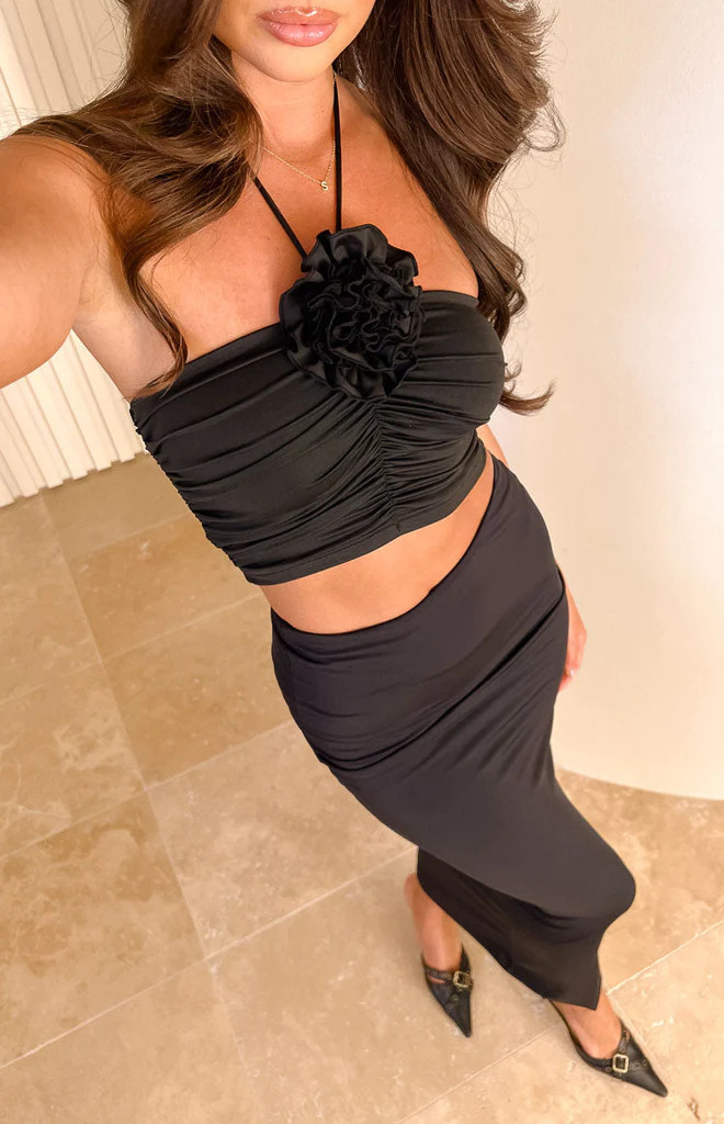 Blushing Blossom Black Rose Halter Top | Beginning Boutique (US)