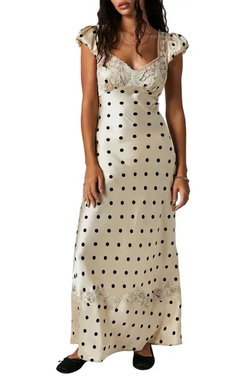 Free People Butterfly Babe Polka Dot Cutout Maxi Dress in Tea Combo at Nordstrom, Size X-Large | Nordstrom