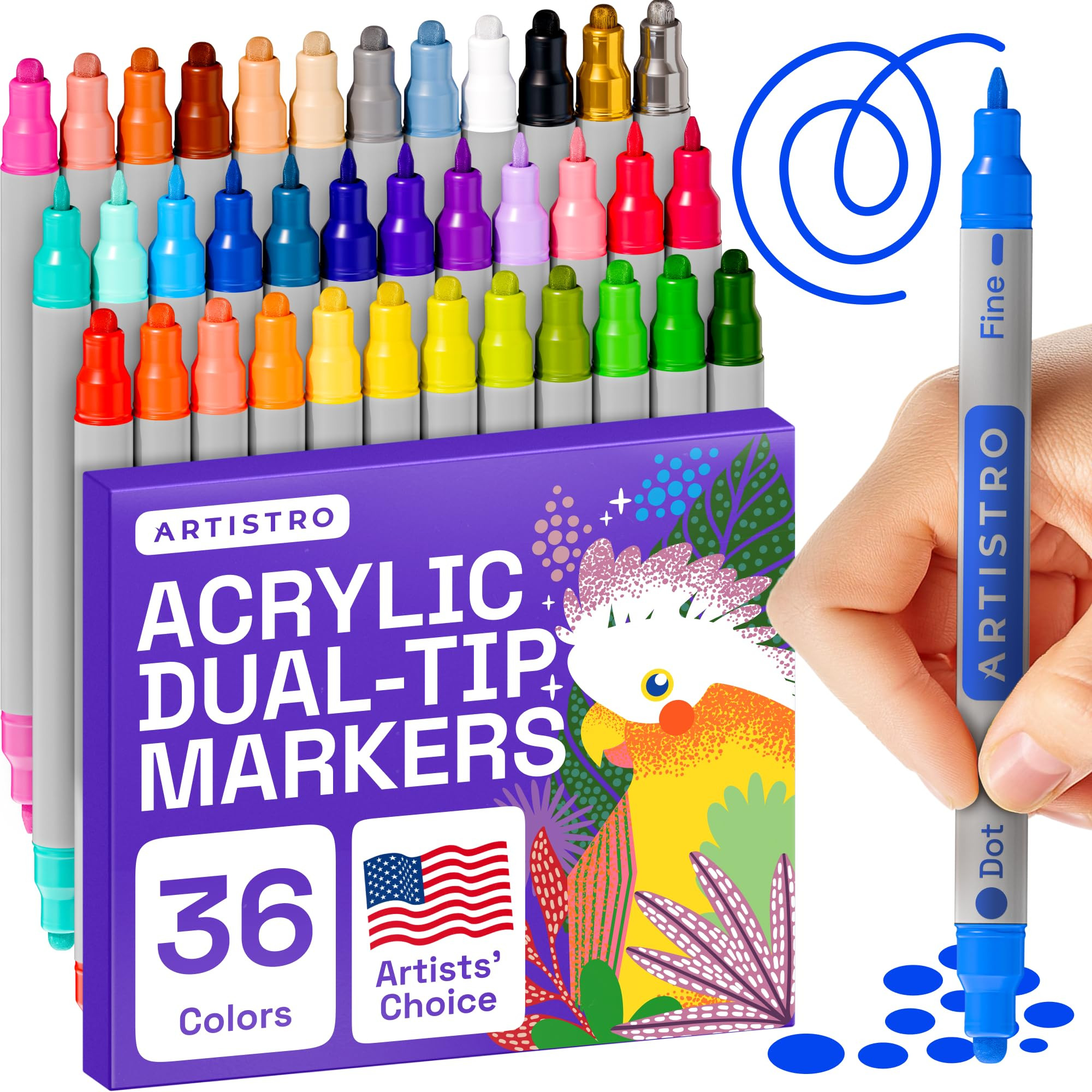 ARTISTRO 36 Dual Tip Acrylic Paint Markers, Acrylic Paint Pens, Fabric Markers for Textile, Rock,... | Amazon (US)