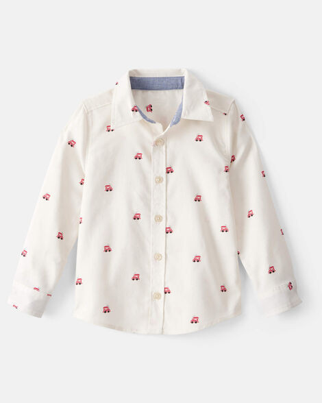 Toddler Boy Train Print  Button-Down Shirt - White | Carter's Inc