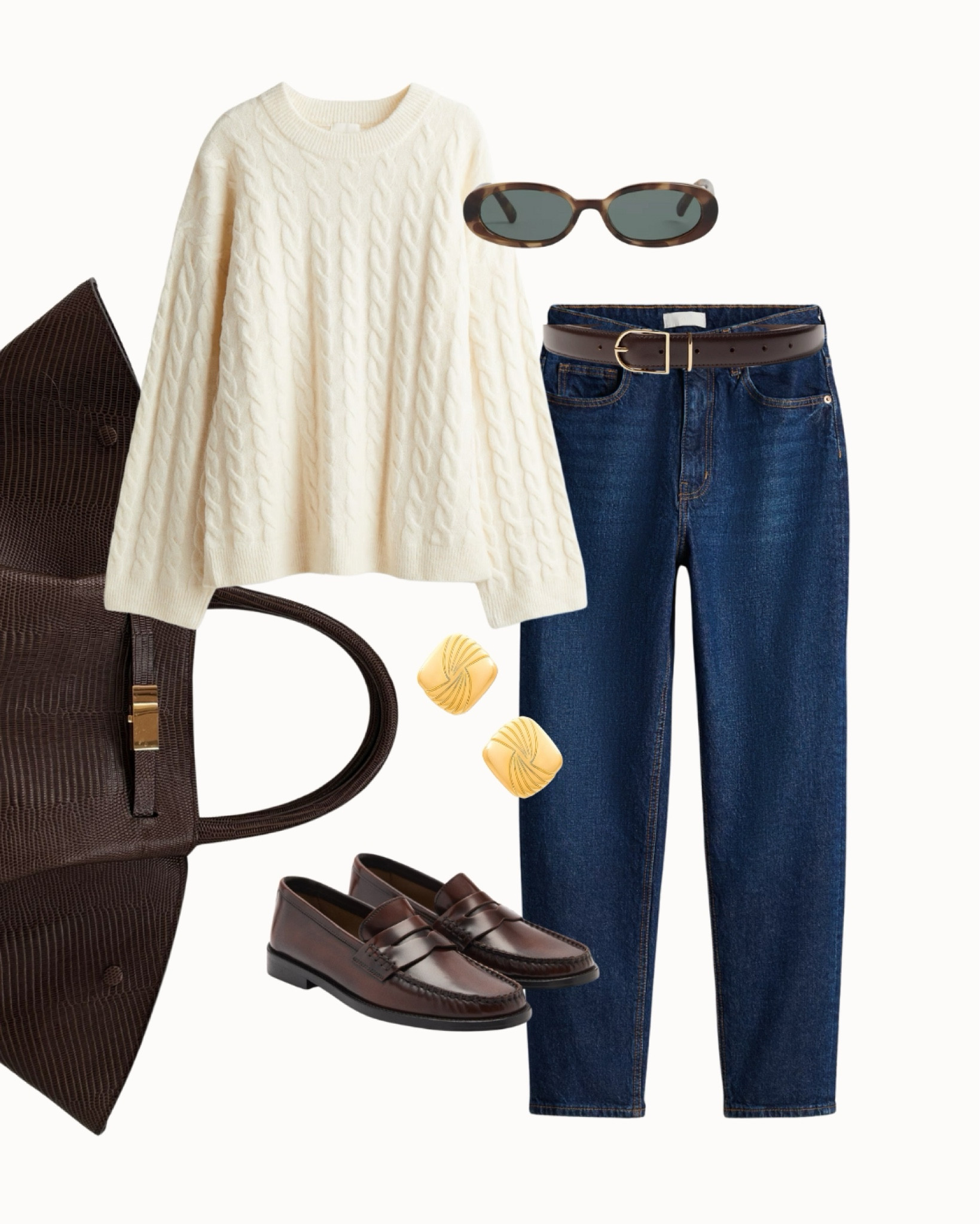 Introducing Kate Hutchins x Demellier design collaboration…coming soon! How I would style my new croc chocolate leather tote bag, but make it casual with a cream H&M cable knit (so cosy!), dark blue mom jeans and dark brown accessories including loafers from Mango#FashionMonth

#LTKautumn #LTKstyletip