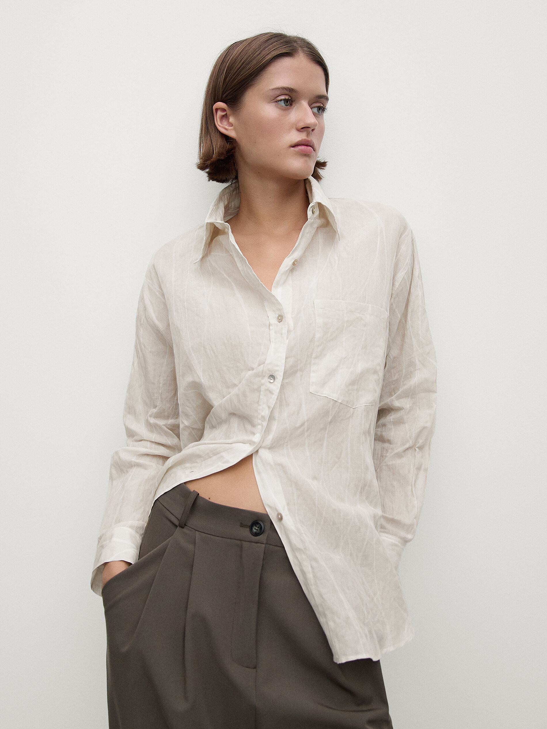 Cotton blend roots print shirt | Massimo Dutti US