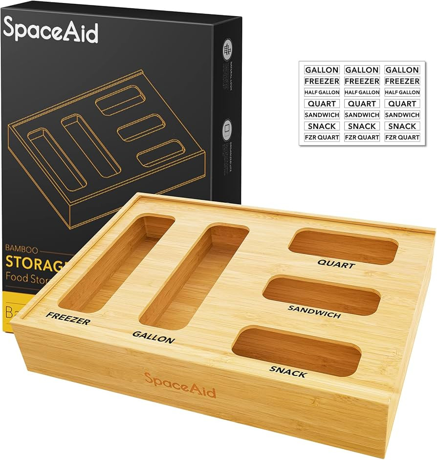 SpaceAid Bag Storage Organizer for Kitchen Drawer, Bamboo Organizer, Compatible with Gallon, Quar... | Amazon (US)