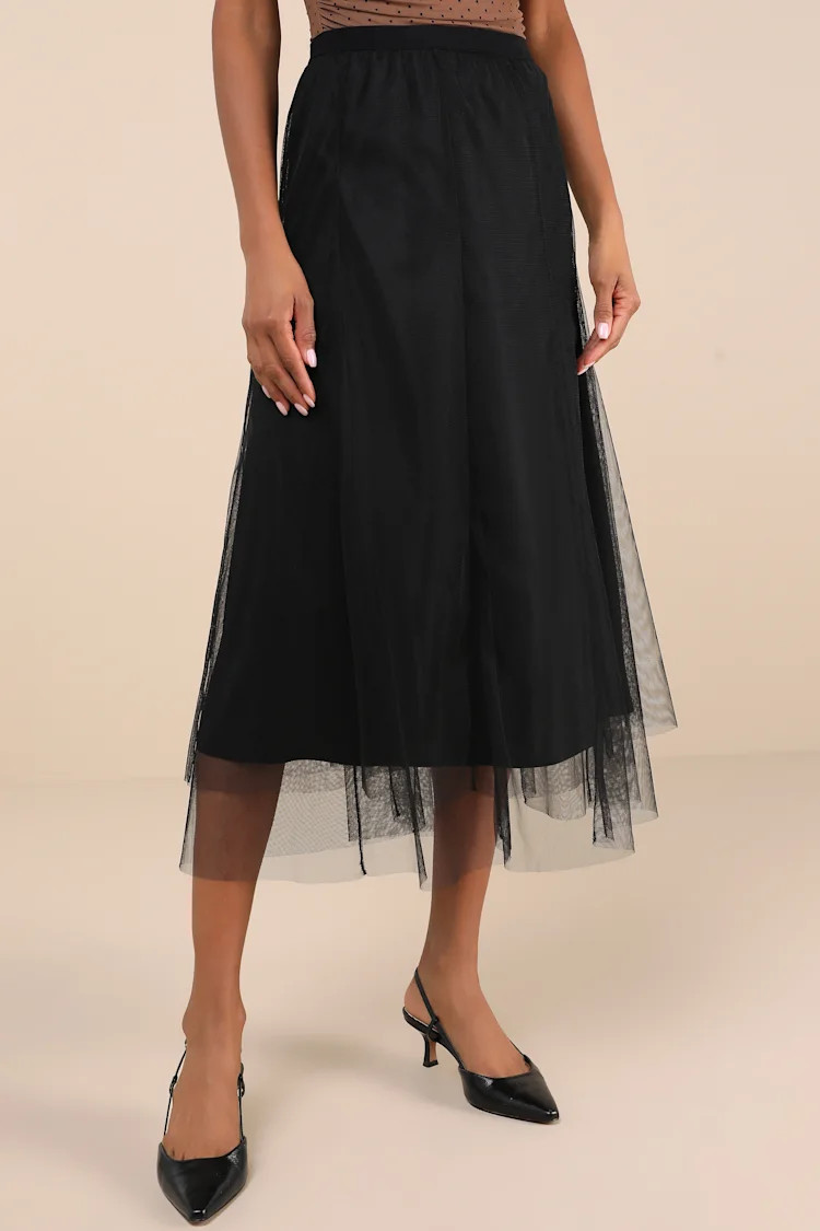 Fabulous Chicness Black Tulle High-Rise Midi Skirt | Lulus