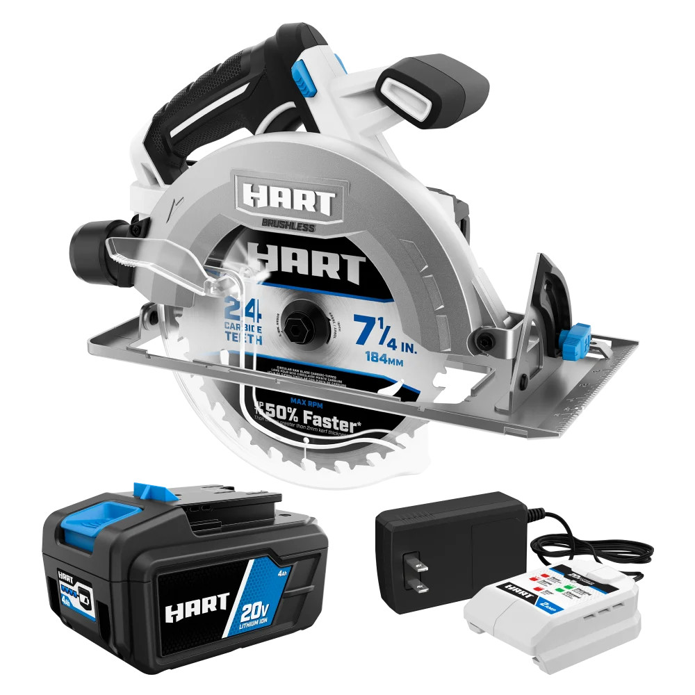 HART 20-Volt Brushless 7-1/4 Inch Circular Saw with 4Ah Battery and Charger Starter Kit Bundle - ... | Walmart (US)