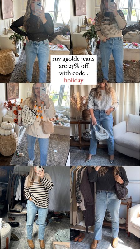 These Agolde riley crop are full length on me because im 5’3

They are 100% cotton denim 
No stretch but will give as you wear! 

I stick true to size and they loosen quite a bit but tight at first! 

If inbetween go up but personally i stick with my  regular size 

Full panel button fly 

#LTKHoliday #LTKGiftGuide #LTKCyberWeek