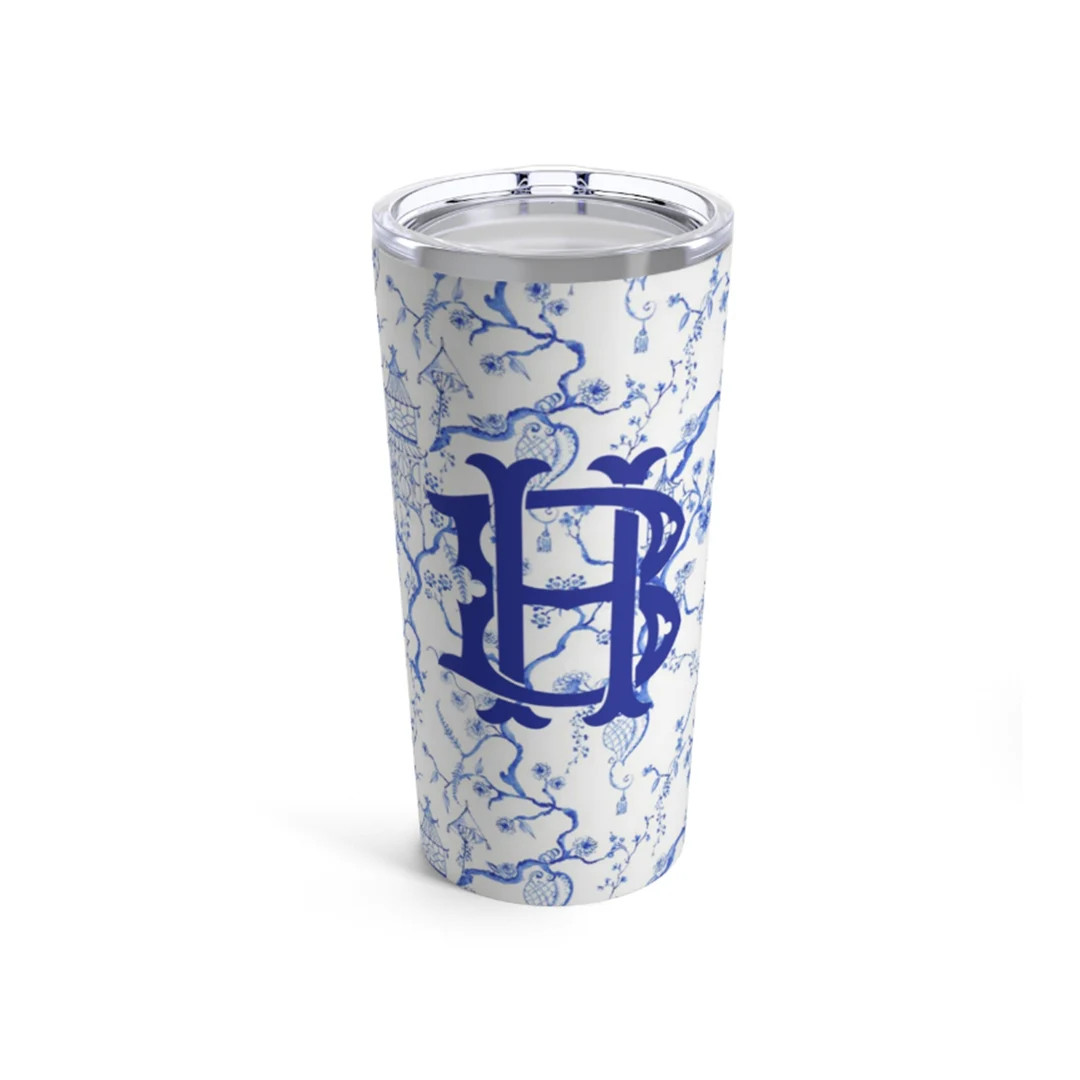 Chinoiserie Monogram Stainless Steel Tumbler Blue and White - Etsy | Etsy (US)