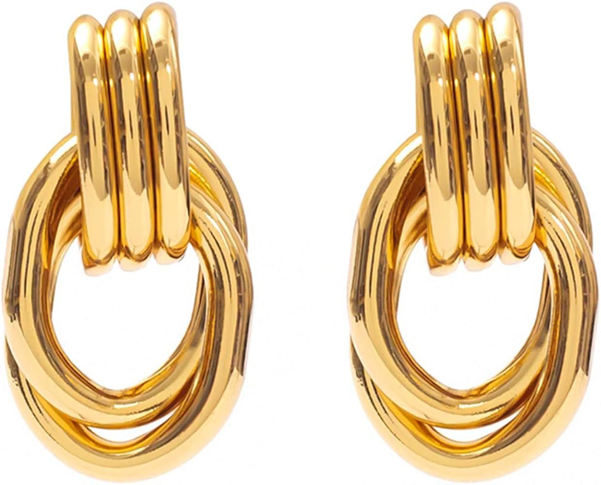 Gold Silver Cricle Statement Hoop Earrings Stud for Women Girls, Designer Aesthetic Doorknocker D... | Amazon (US)