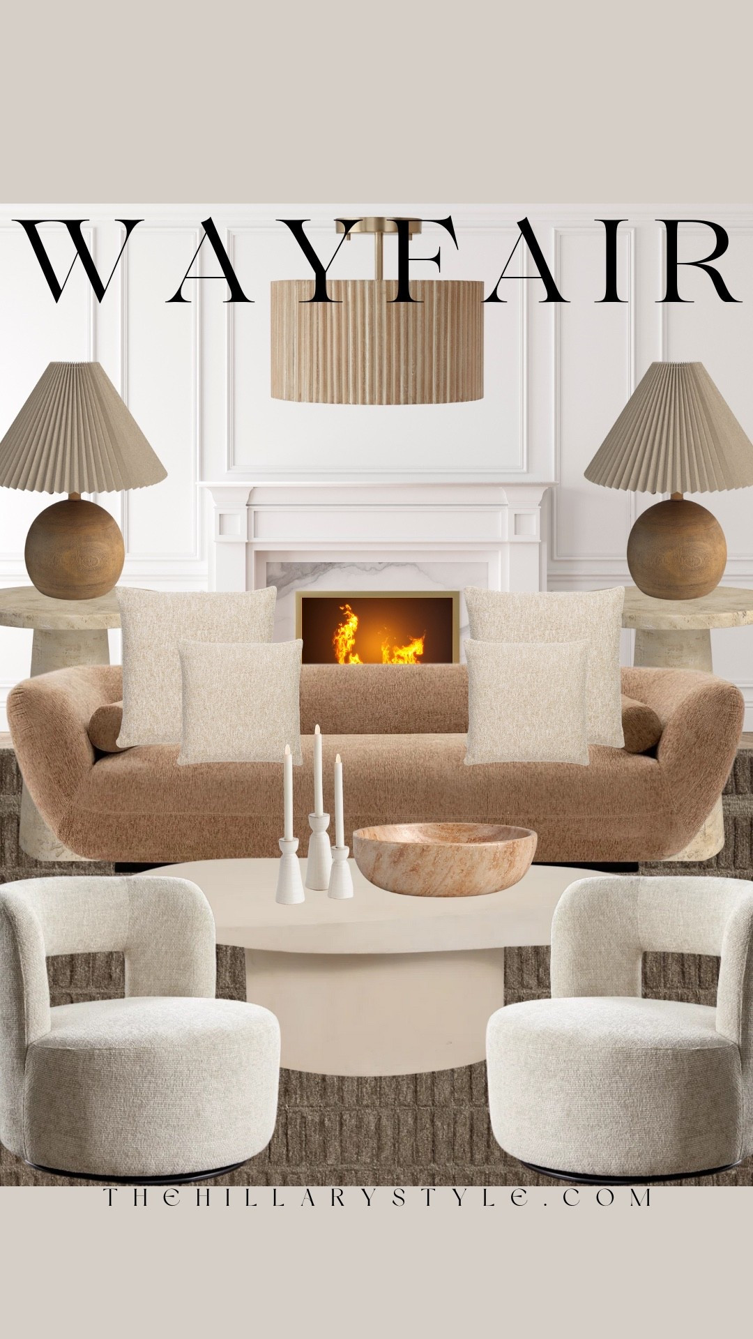 Neutral, cozy, and fall-ready 🤎 This living room edit features the perfect mix of texture and warmth — from the boucle arm sofa and pleated lamps to the woven pillows and stone decor. I’m especially loving the Chris Loves Julia x Loloi rug in cocoa to ground the space. Easy to recreate with these Wayfair finds!

#LTKSeasonal #LTKHome #LTKOver40