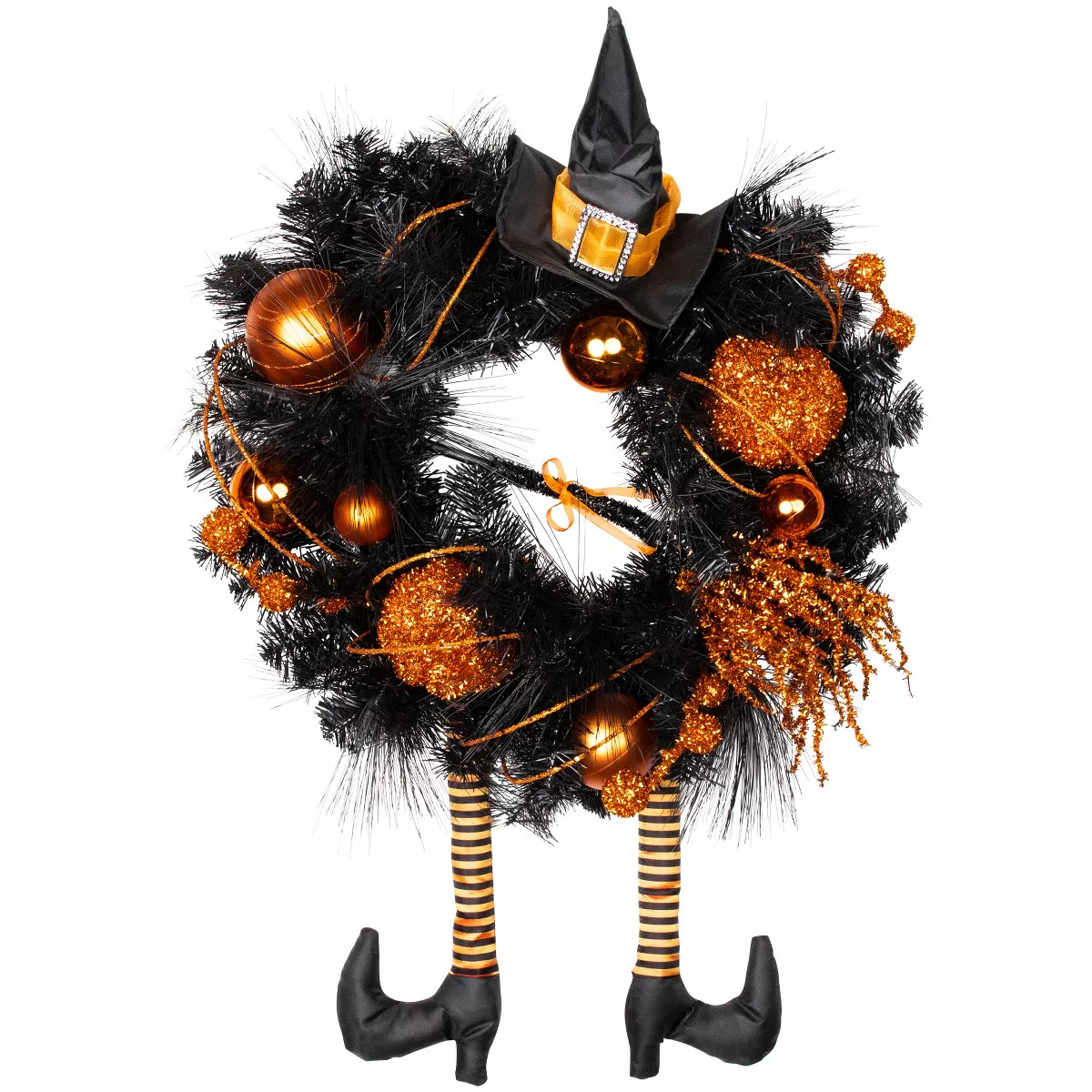 Northlight Witch and Pumpkins Glittered Artificial Halloween Wreath - 24" - Unlit | Target