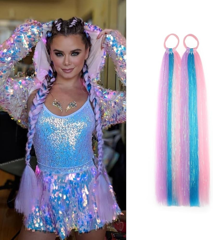 Purple/Blue/Pink Ponytail Extensions With Tinsel, Braiding Hair Extensions Gilrs Hair Accessories... | Amazon (US)
