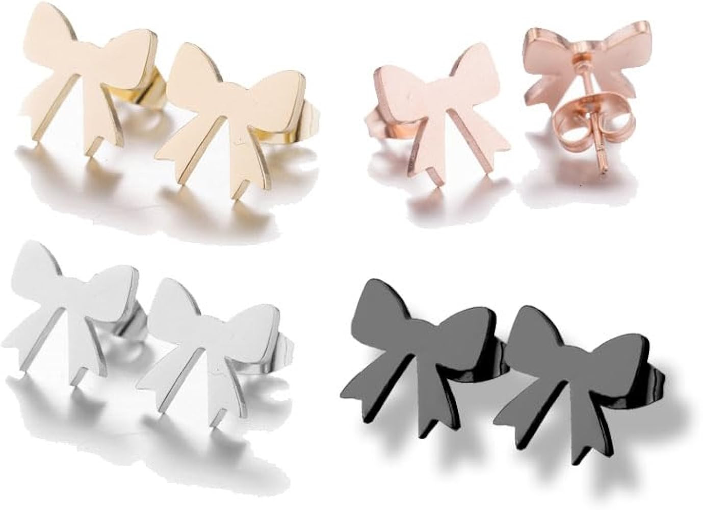 Dreuyet Stainless Steel Bow Tie Stud Earrings Set for Women - Small Cute Hollow Mouse Knot Studs ... | Amazon (US)