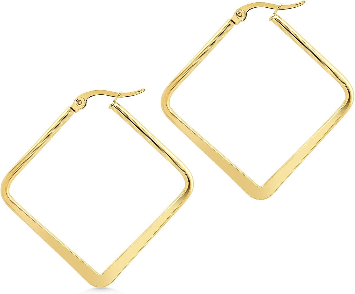 555Jewelry Stainless Steel Geometric Large Square Hoop Statement Earrings for Women | Amazon (US)