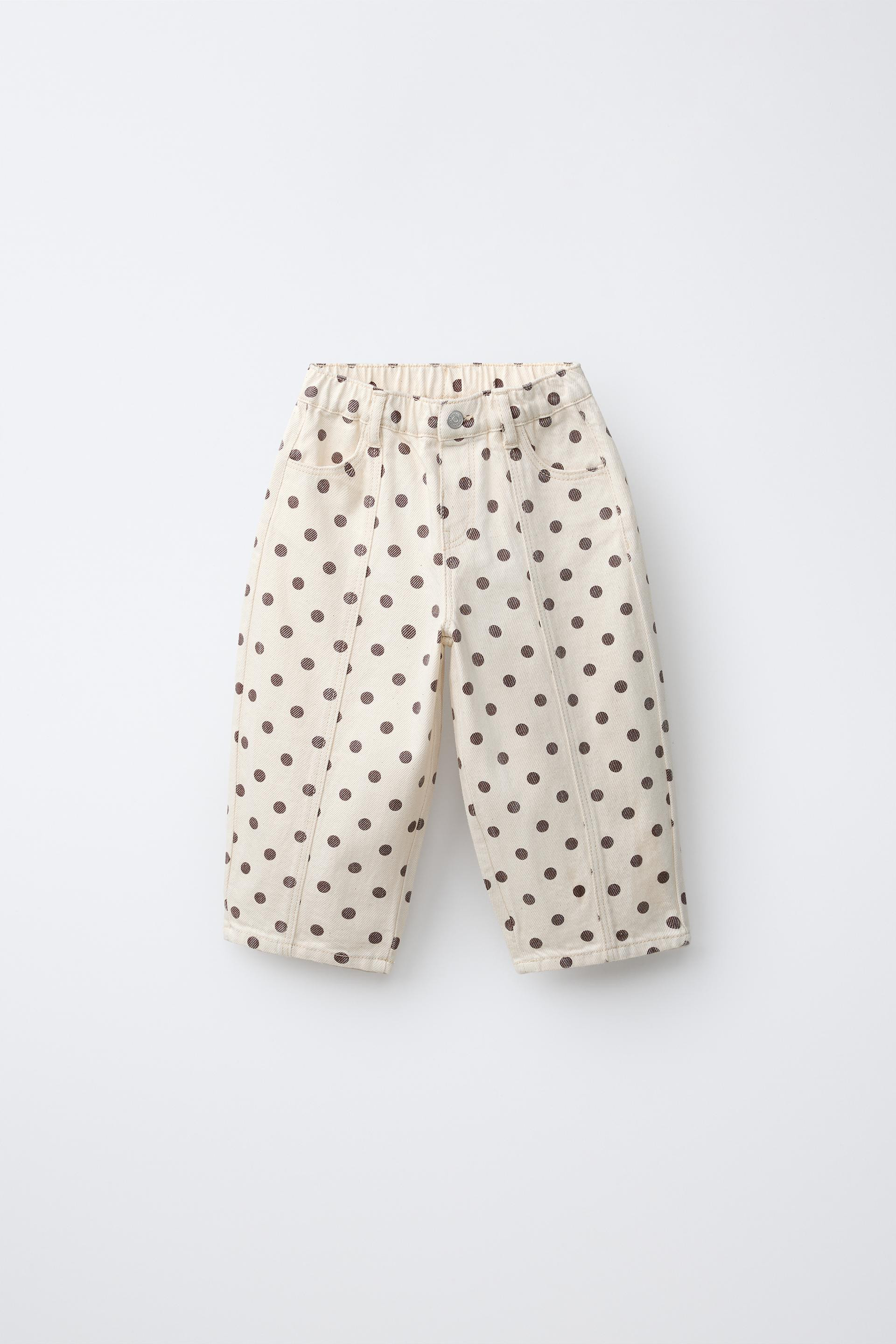 Zara - Polka Dot Barrel Twill Pants - Ecru - 5 Years (43,3 Inches) - Kids | Zara US
