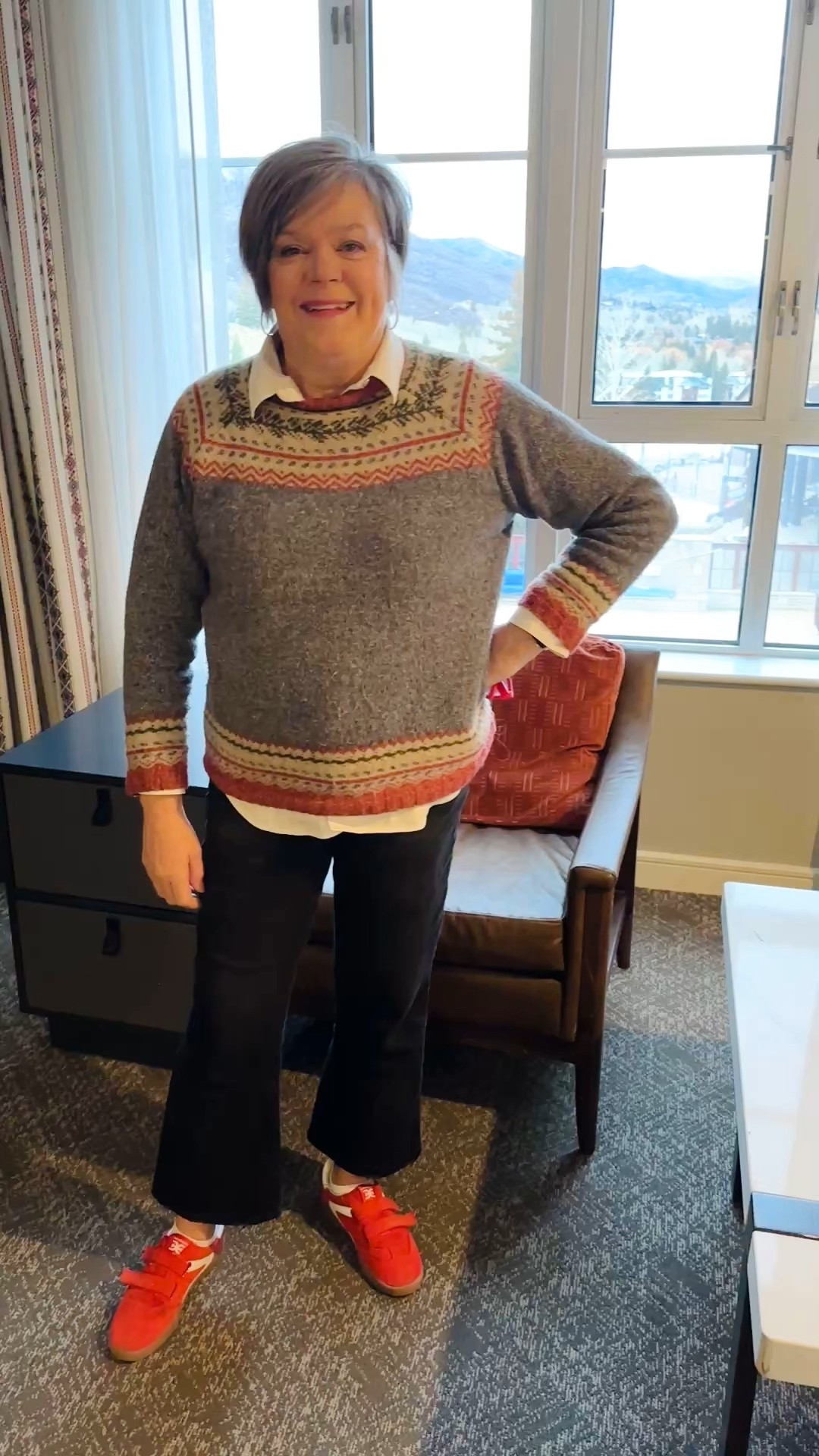 Winter sweater outfit for women over 59! Fair Isle sweater, black cropped jeans, red sneakers. 

#LTKootd #LTKdayinmylife
