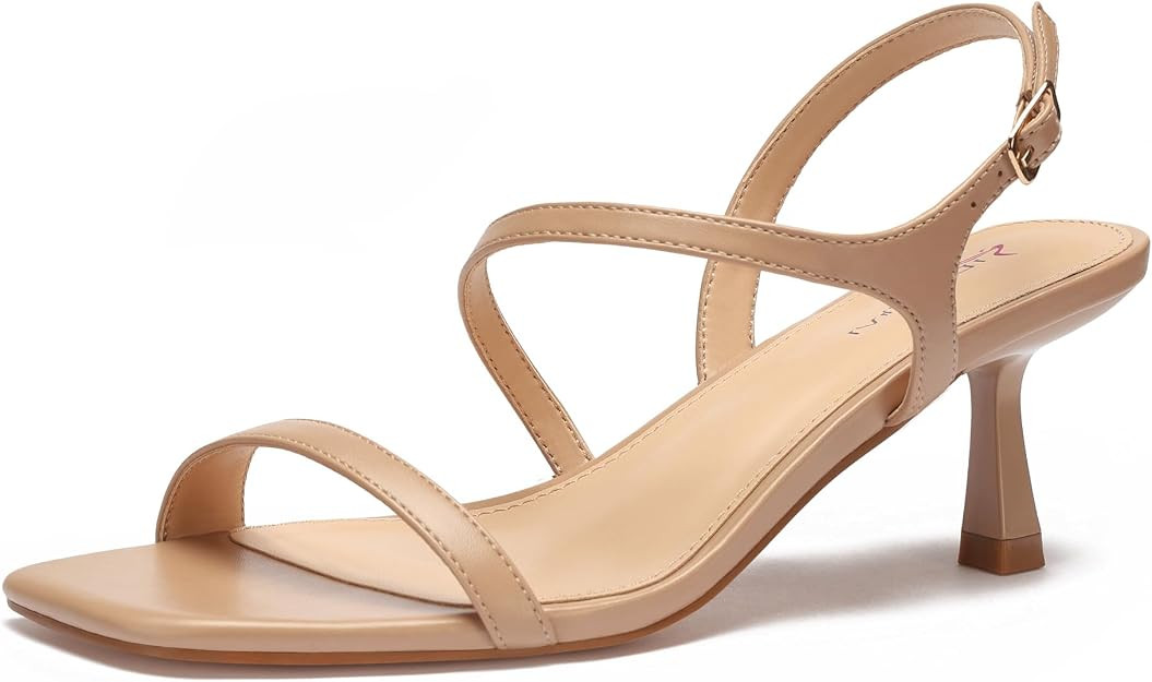 Women's Strappy Kitten Heel Sandals Square Open Toe Low Heel Ankle Strap Comfortable Dress Party ... | Amazon (US)