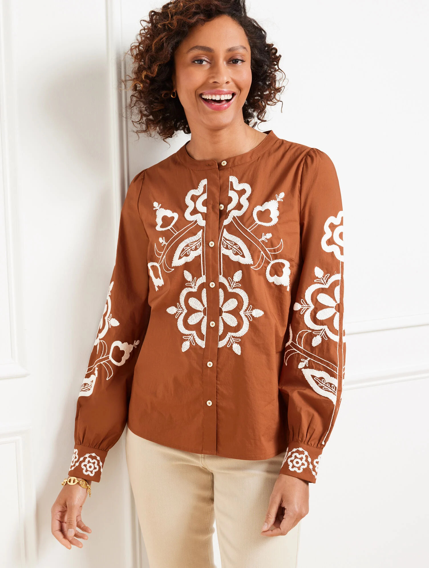 Embroidered Poplin Top | Talbots