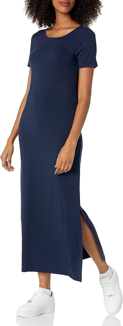 Daily Ritual Women's Jersey Standard-Fit Crewneck Short Sleeve Maxi Dress with Side Slit | Amazon (CA)
