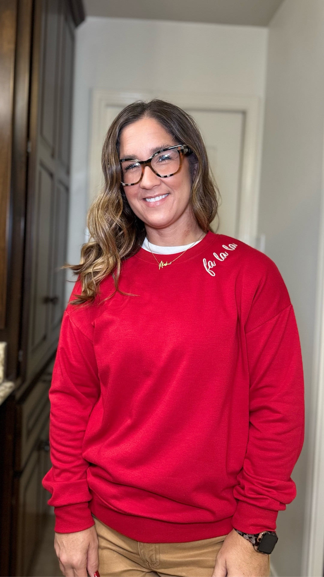 Anyone else a former Target employee & get PTSD every time you wear red & khaki?  😂 Anyway…a little Christmas OOTD #christmassweatshirt #christmas #falala 

#LTKPetite #LTKootd #LTKHoliday