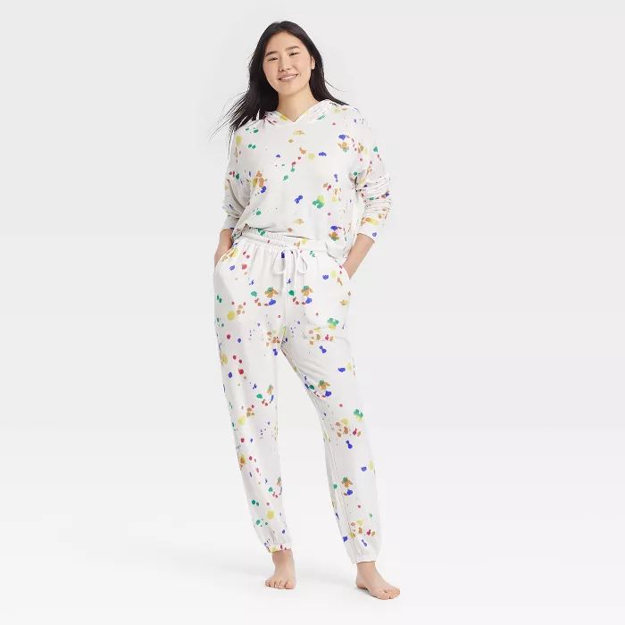 Women's Splatter Print Fleece Lounge Sweatshirt - Colsie™ White | Target