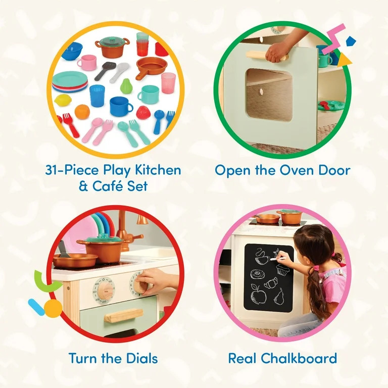 Battat Two n' One Wooden Kitchen Café with Dishes and Chalkboard, Toddler and Preschool Toys | Walmart (US)