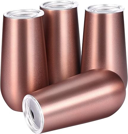 4 Pack Stemless Double-insulated Wine Tumbler Champagne Flutes, Reusable Cocktail Cups Unbreakabl... | Amazon (US)