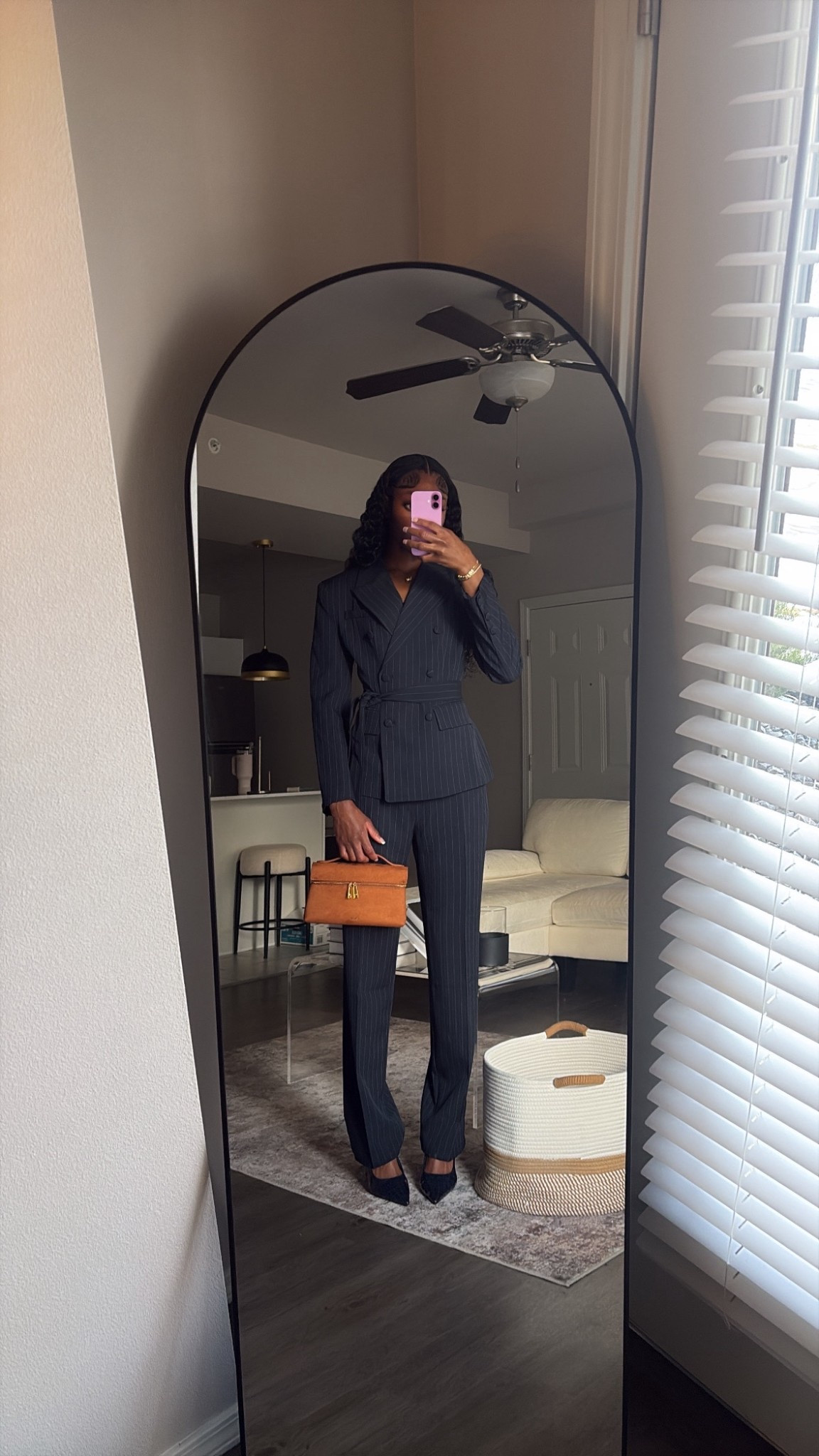 Fashion Nova Suit - Focus Forward Belted Pinstripe Blazer -
Navy/combo 