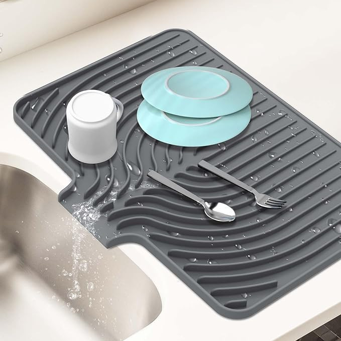 Dish Drying Mat for Kitchen Counter, with Built-in Drain Lip, Food-Grade Silicone, Easy Clean Pad... | Amazon (US)