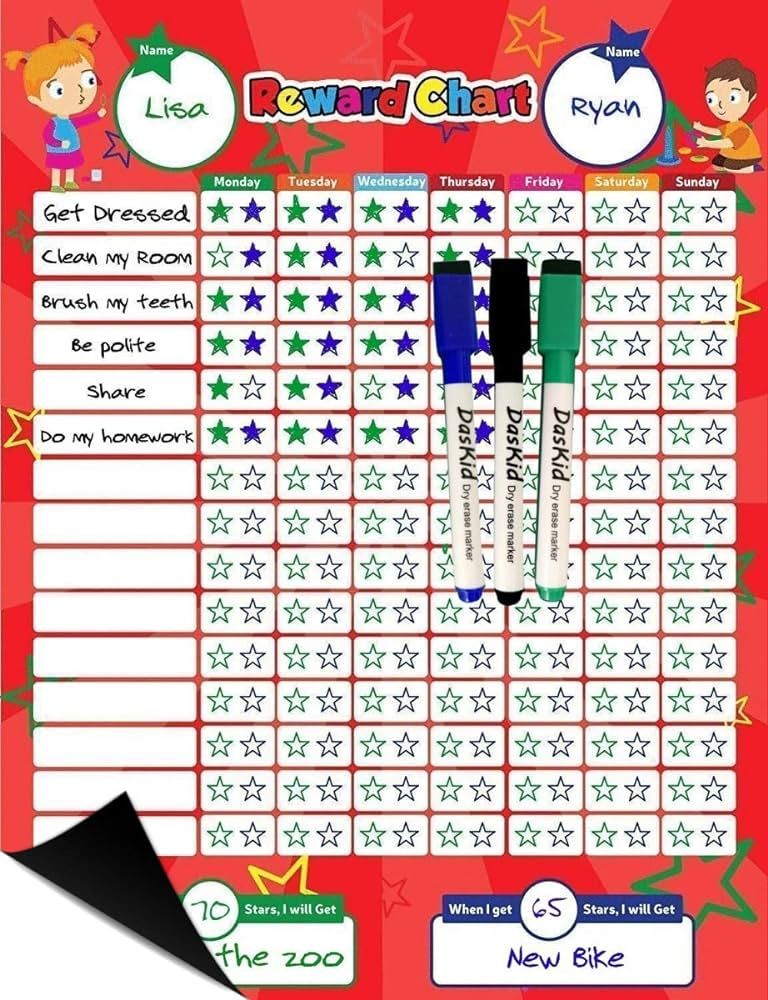 Magnetic Reward Behavior Star Chore Chart for One or Two Kids 17 x 13 Includes: 3 Color Dry Erase... | Amazon (US)