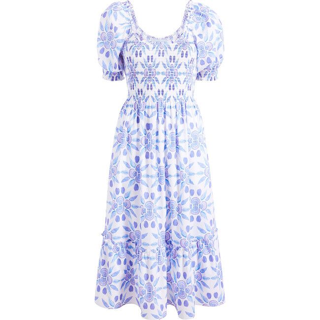 The Women's Louisa Nap Dress, Blue Shell Mosaic Cotton | Maisonette