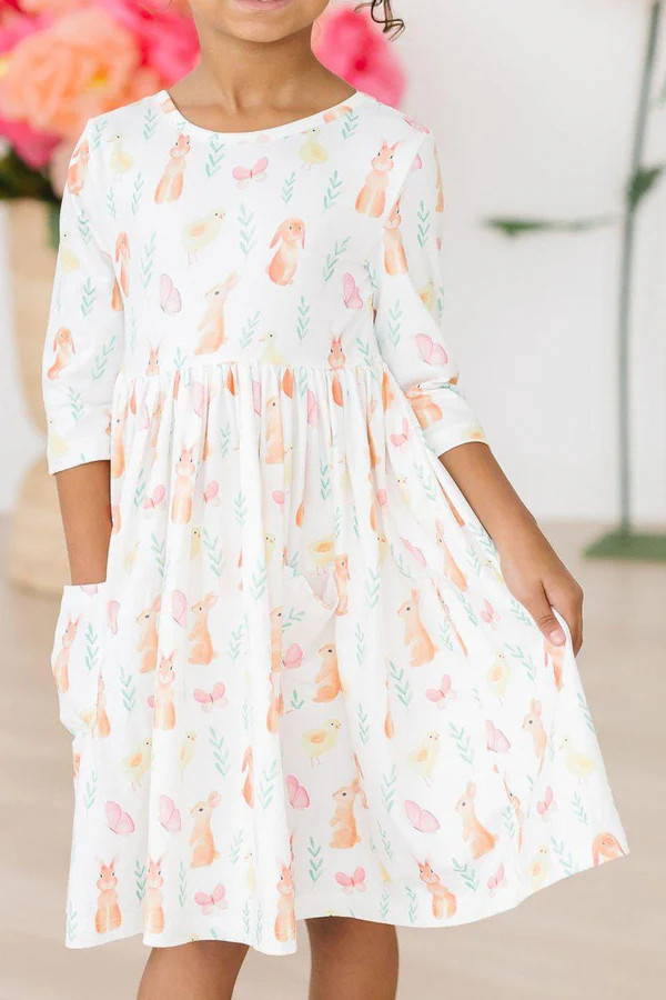 Sunny Bunnies 3/4 Sleeve Pocket Twirl Dress | Mila and Rose