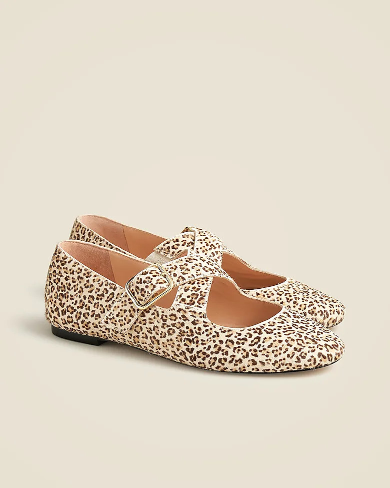 Logan crisscross Mary Jane ballet flats in leopard-print calf hair | J. Crew US