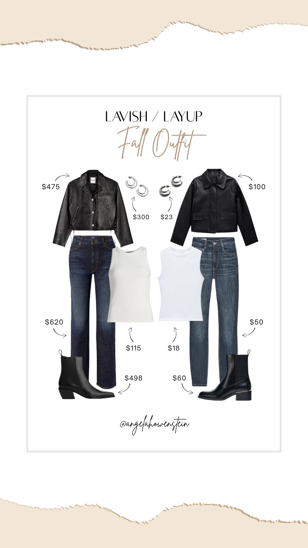 ✨ Lavish / Layup: Fall Outfit ✨

The timeless leather jacket look—whether you go luxe or save, it’s always chic. Perfect with classic denim, boots, and a crisp white tank. Linked both splurge + budget-friendly pieces so you can rock it your way this season!

#falloutfit #lavishlayup #chicstyle #getthislook #outfitinspo #saveorsplurge


#LTKShoeCrush #LTKSeasonal #LTKStyleTip