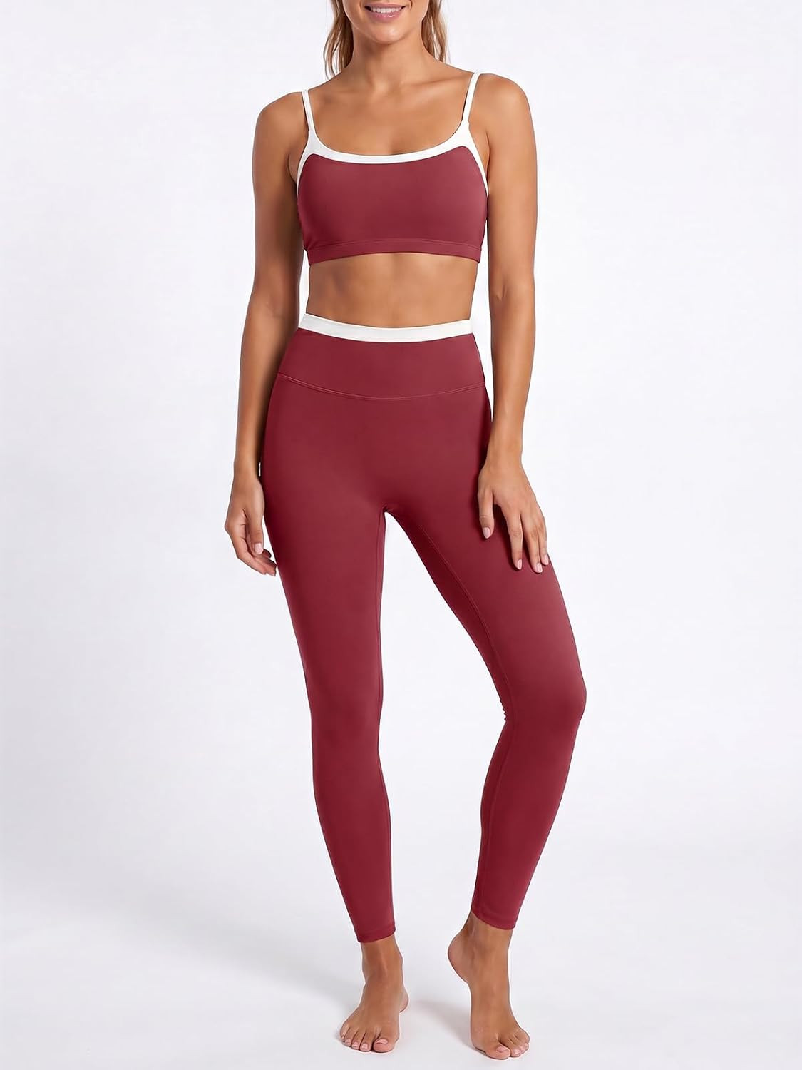Womens 2 Piece Workout Yoga Sets Color Block Matching Leggings Set | Amazon (US)