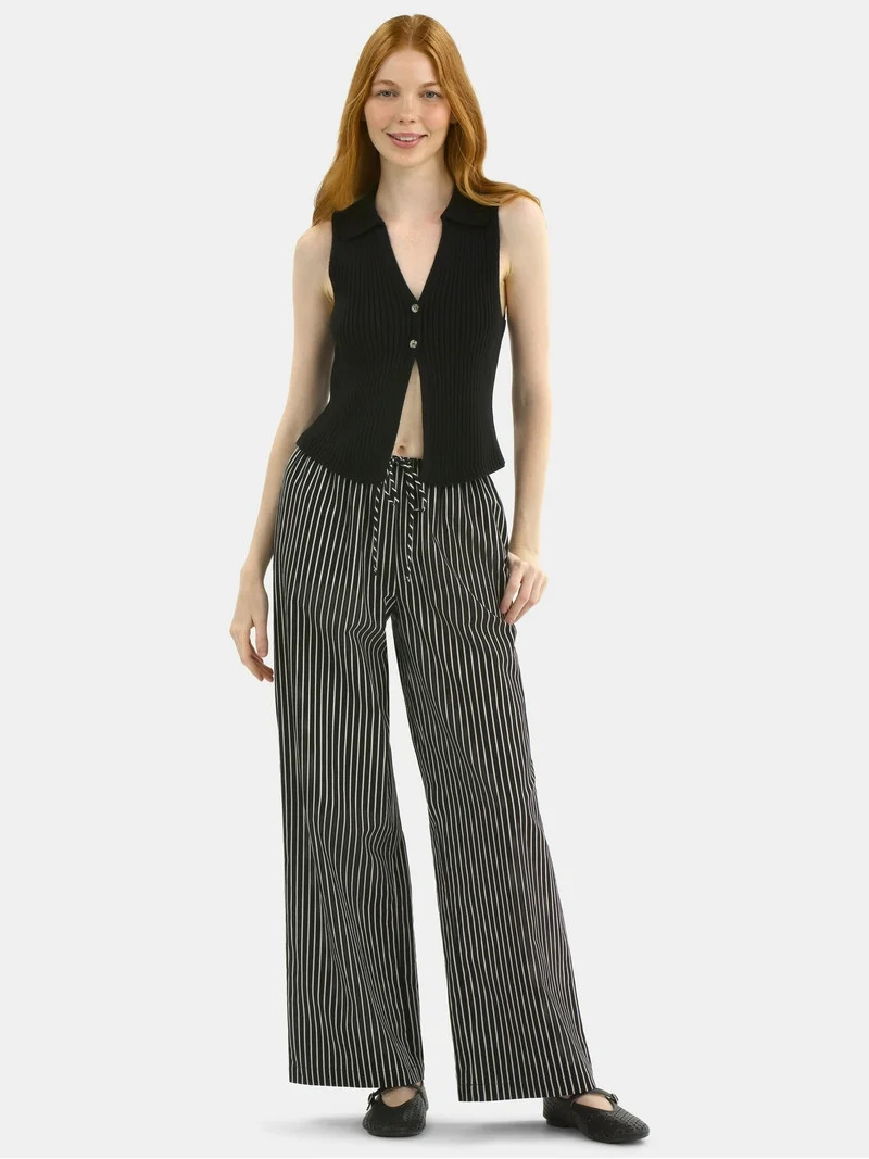 No Boundaries Cotton Pull-On Wide-Leg Beach Pants, Women's | Walmart (US)