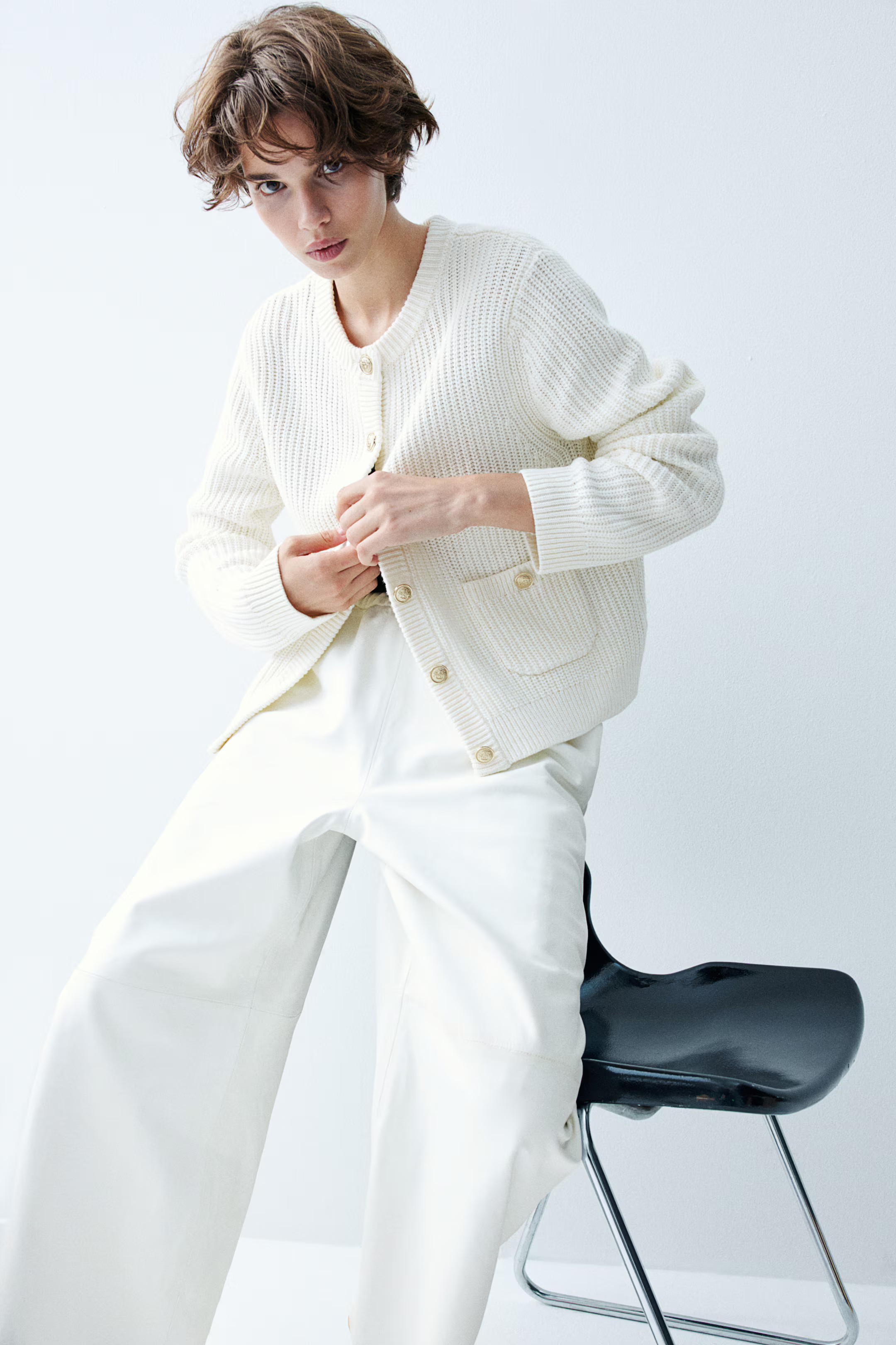 Rib-Knit Cardigan - Round Neck - Long sleeve - Navy blue - Ladies | H&M US | H&M (US + CA)