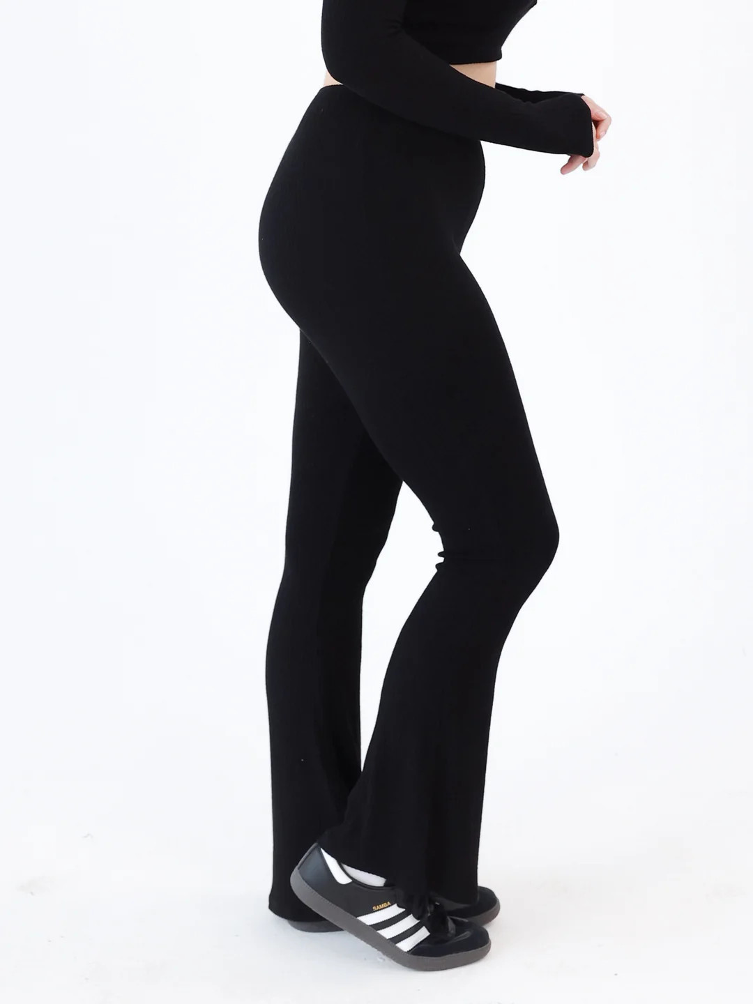 Soft Ribbed Knit Lounge Flare Pants | Klassy