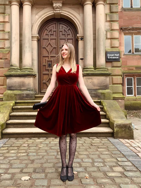 Red 1950s Velvet Polka Dot Lined Bow Dress | Retro Stage