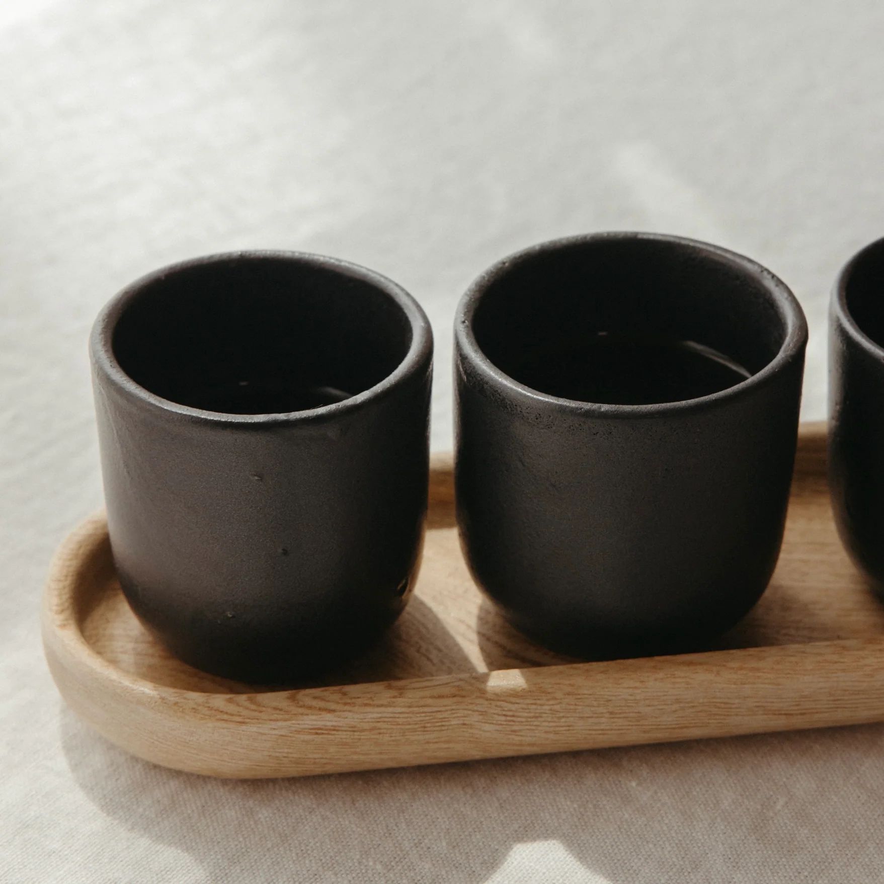 Ceramic Espresso Cups, Set of 4, with Wooden Tray | Casa Zuma