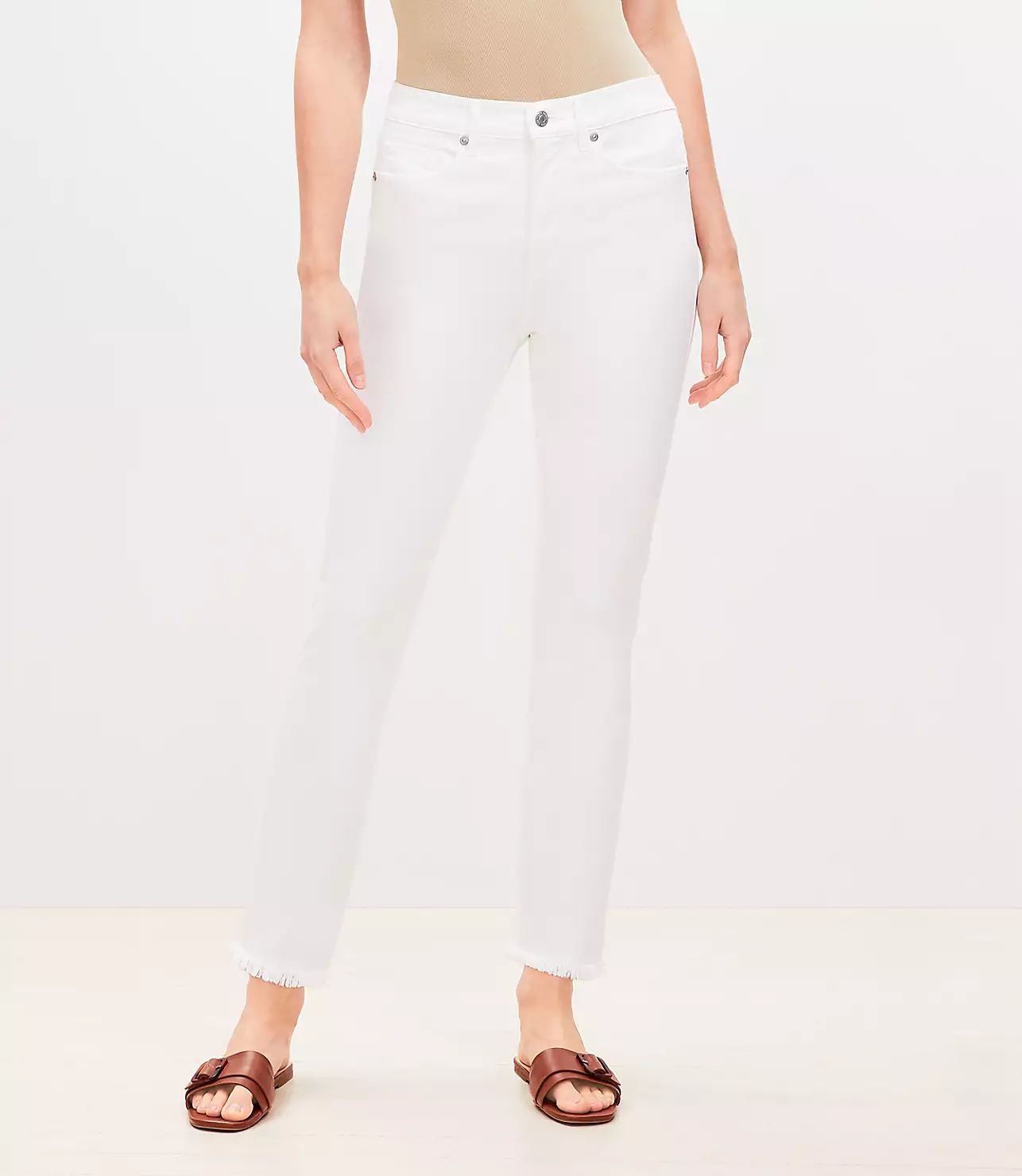 Frayed Skinny Jeans in White | LOFT