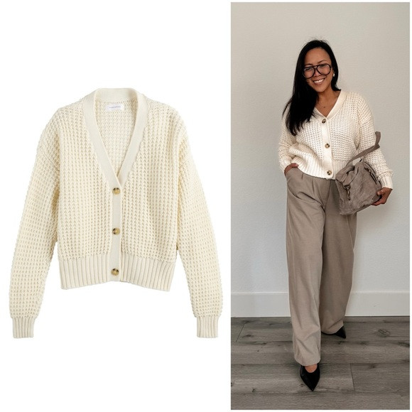 Beige Button Front V Neck Cardigan (XS, L, XXL) | Poshmark