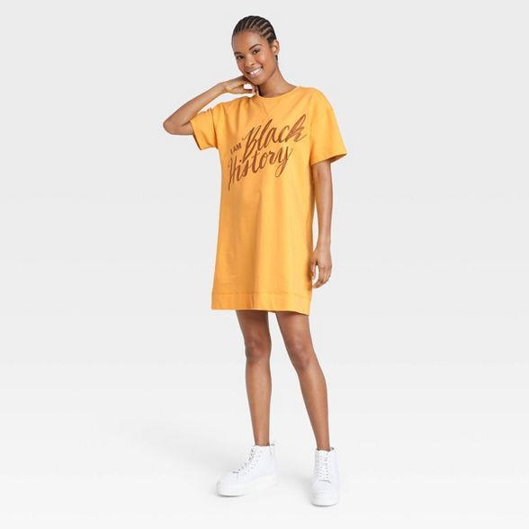 Black History Month Women's "I am Black History" Short Sleeve Shirtdress - Yellow | Target