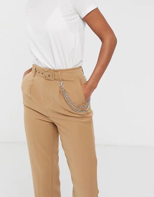 Stradivarius chain detail trouser in camel | ASOS (Global)