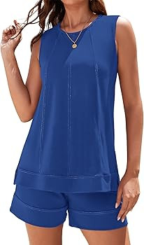 Rapbin Women Two Piece Short Set Drawstring Elastic Waist Pants Round Neck Tank Tops Comfy Sweats... | Amazon (US)