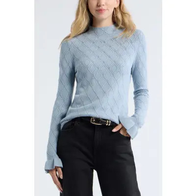 Treasure & Bond Pointelle High Neck Sweater in Black at Nordstrom, Size Xx-Small | Nordstrom