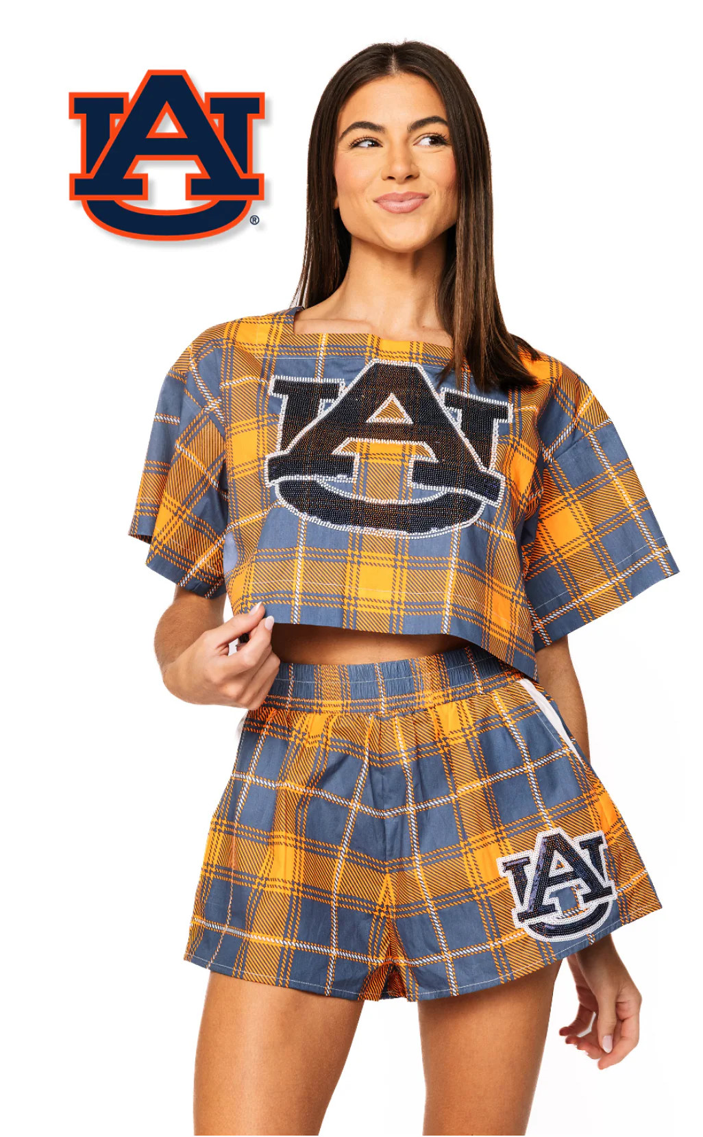 Licensed Sample - Auburn Plaid Tie Back Cotton Top and Mascot Cotton S | Queen of Sparkles
