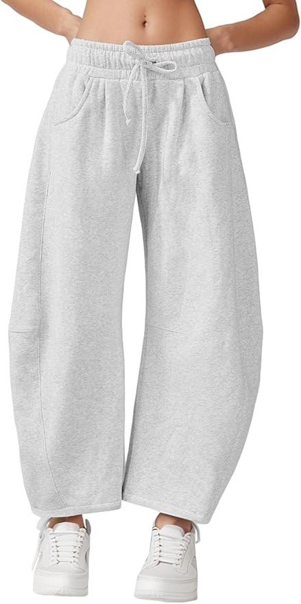 Wyeysyt Women's Barrel Leg Sweatpants Elastic Waistband Drawstring Wide Leg Pants Baggy Cotton Pa... | Amazon (US)