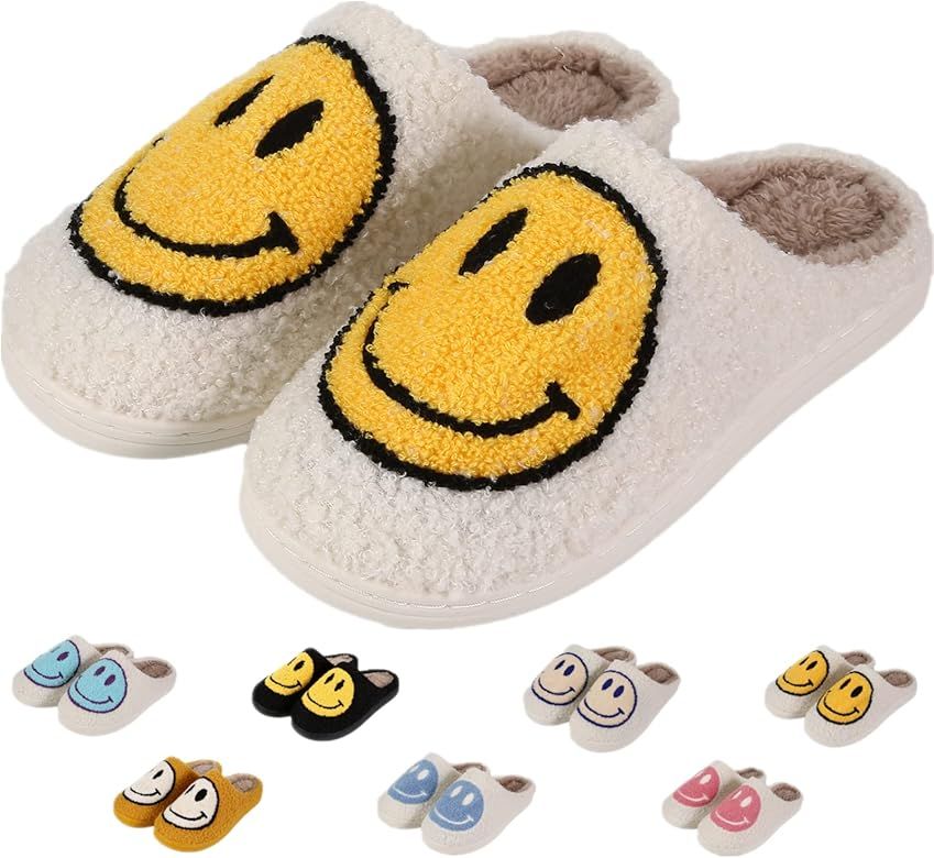 Retro Smiley Face Slippers for Women Men, Soft Plush Comfy Warm Fuzzy Fluffy Winter Cloud Slides ... | Amazon (US)