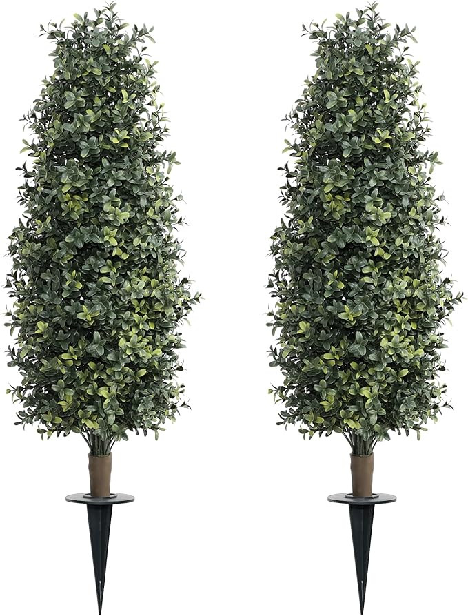 36inch Boxwood Topiary with Ground Spike, Artificial Plants Outdoor with Stake (Set of 2) | Amazon (US)